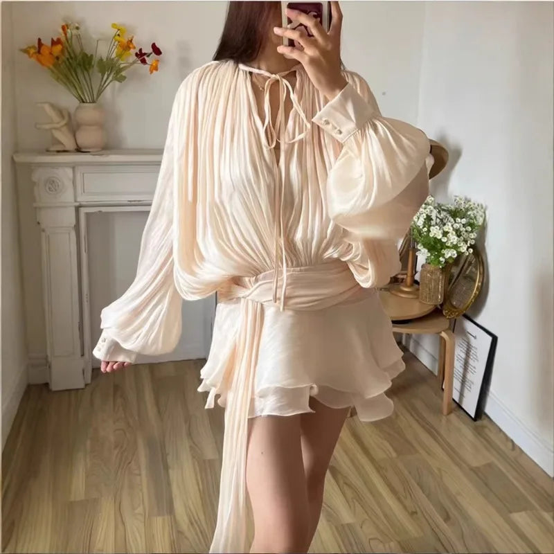 Dresses Skirts Shorts Two-piece Sets Spring/Autumn Women's Puff Sleeves Ruffles Pleats New Comfortable Casual Niche Fashionable