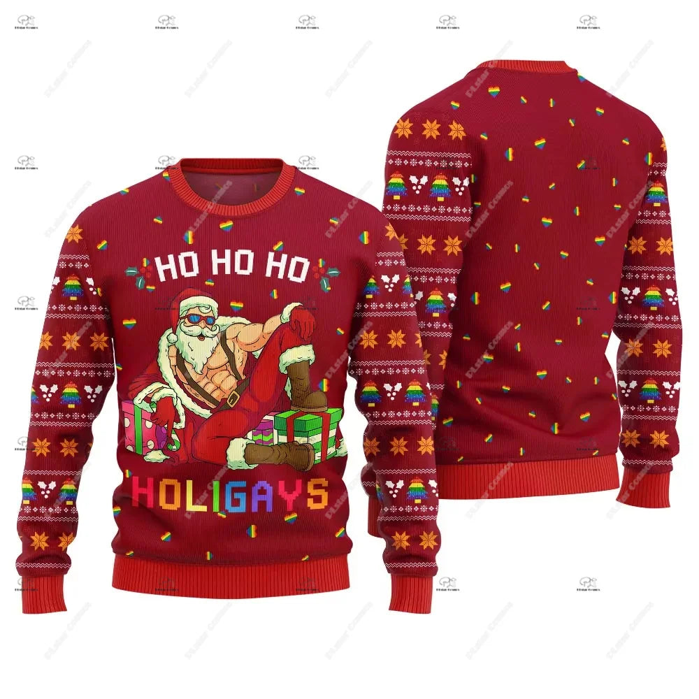 Christmas Santa Claus Pet Cat Knitted Ugly Sweater Graffiti Retro Vintage 3DPrint Pullover Harajuku Casual Funny Long Sleeves 43