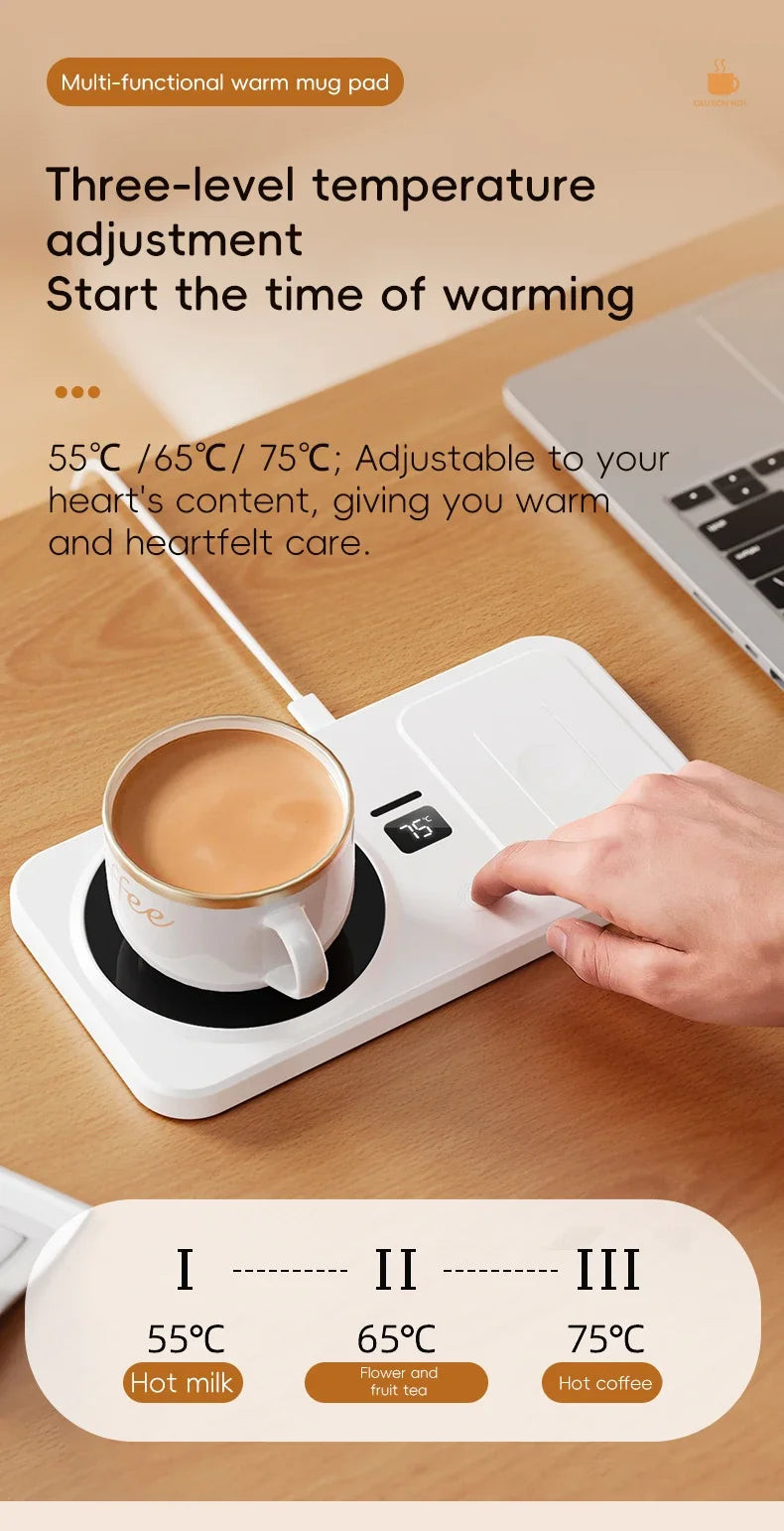 2 in 1 Coffee Mug Warmer Wireless Charger Multi-functional Cup Heating Pad 3 Gear Temperature Warmer Coaster For Milk Tea Water