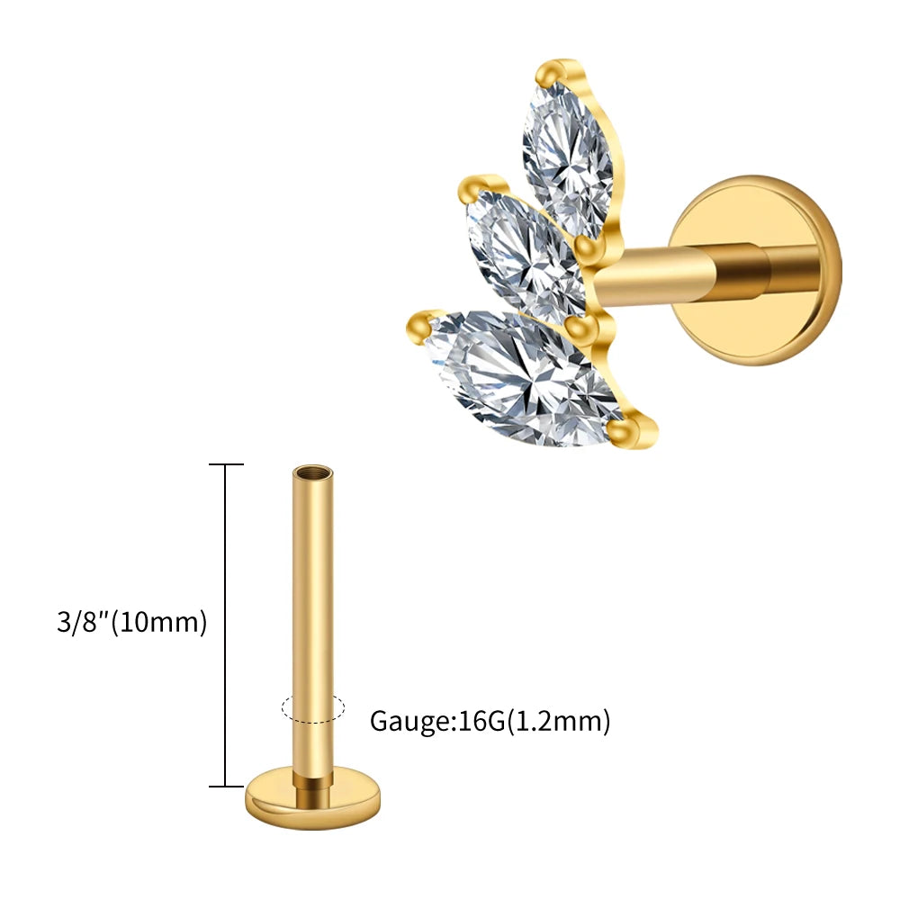 Right Grand ASTM F136 Titanium 16G Cluster Marquise CZ Tragus Helix Stud Conch Lobe Rook Cartilage Leaf Climber Flat Back Labret