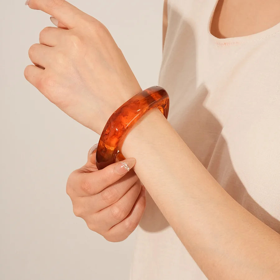 Coffee Big Irregular Square Wide Acrylic Bangles for Women Statement Resin Chunky Bracelets Couple Vintage Punk Jewelry Gifts F
