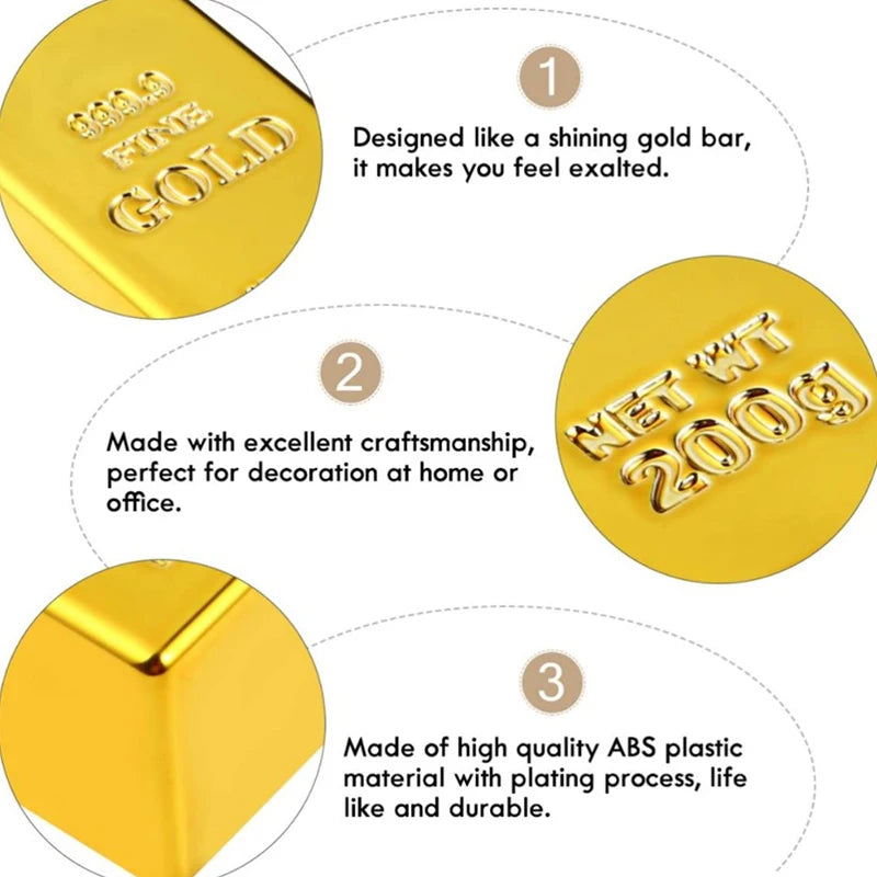 Fake Gold Bar Plastic Golden Paperweight Home Decor Bullion Bar Simulation Golden Brick