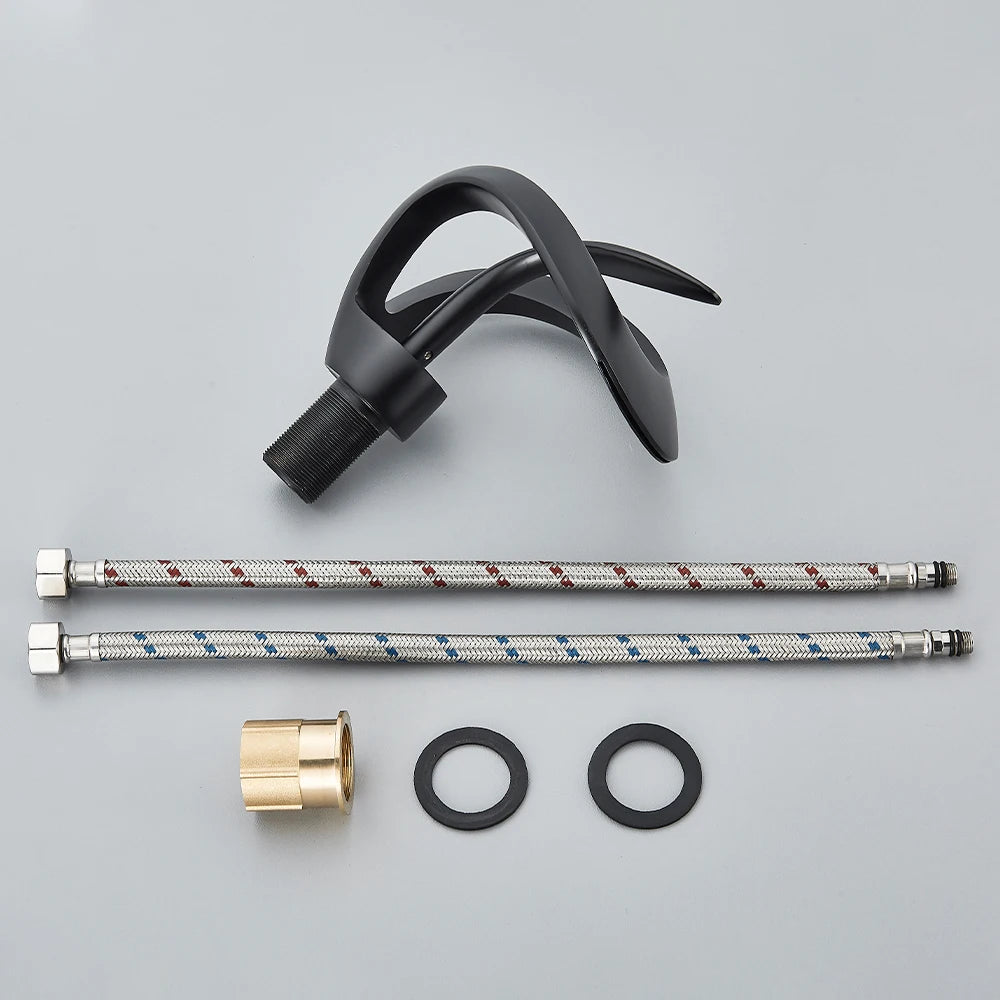 Matte Black Bathroom Basin Faucet Brass Single Handle Waterfall Mixer Tap Modern Style Hot Cold Water Sink Mixer Crane