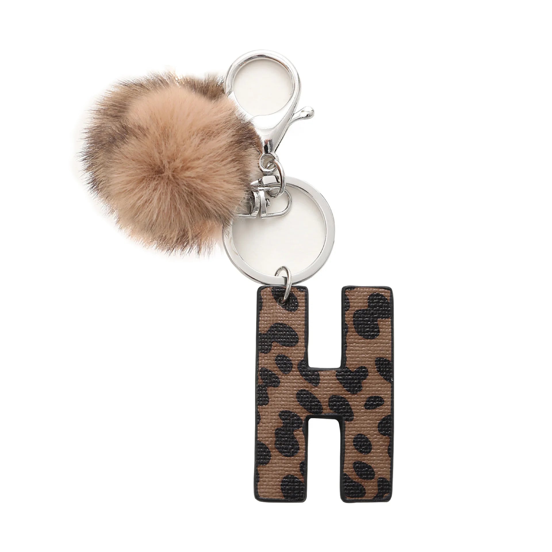 Fashion Leopard English Alphabet Artificial Leather Keychain Exquisite Letter Keyring Women Handbag Charms Accessories Gifts