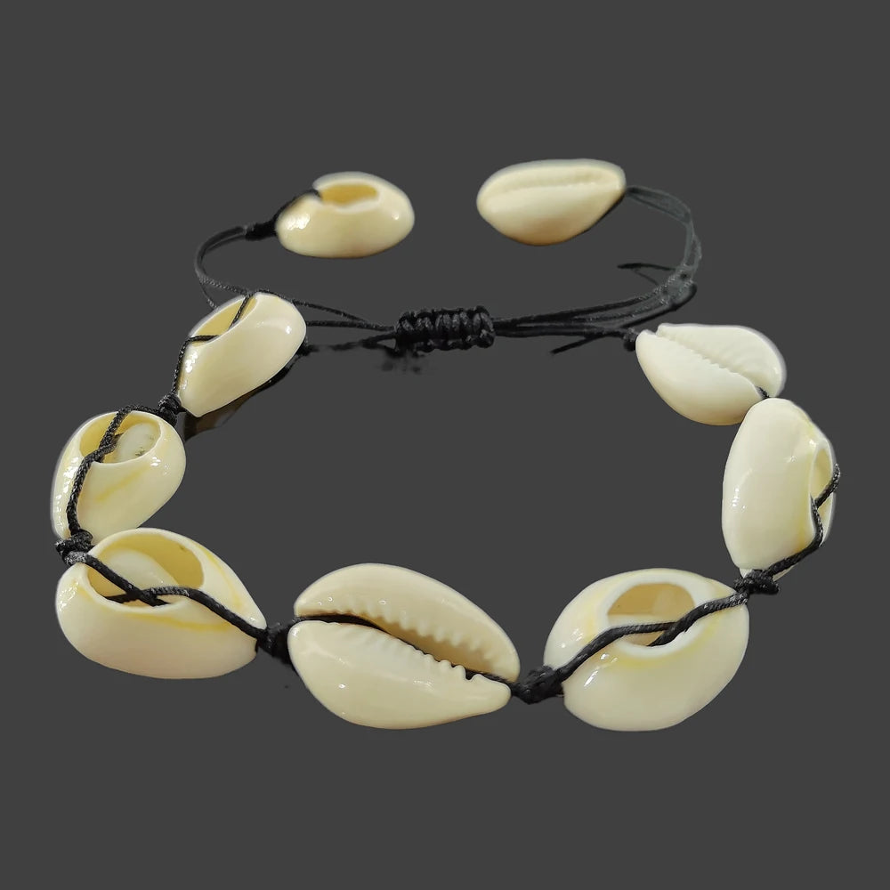 Bohemian Natural Sea Shell Charm Bracelets For Women Men Summer Sandy Beach Handmade String Rope Chains Bangle DIY Jewelry