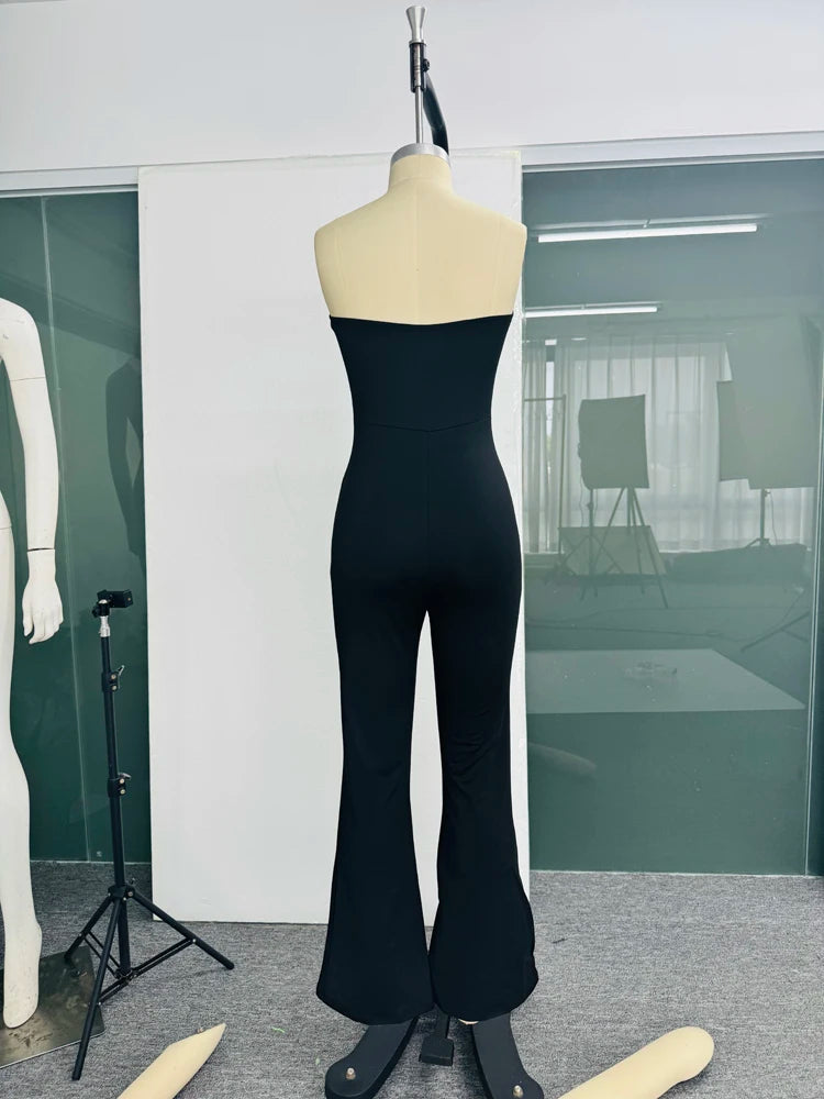 Women's Corseted Jumpsuit Simple solid colour Slim models Hip lifting design Fashion Single Piece Flared Pants