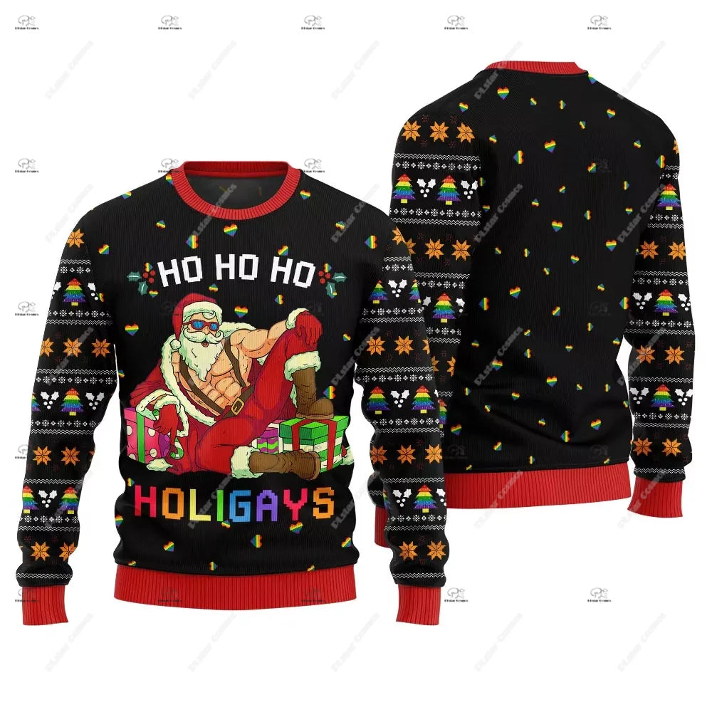 Christmas Santa Claus Pet Cat Knitted Ugly Sweater Graffiti Retro Vintage 3DPrint Pullover Harajuku Casual Funny Long Sleeves 43
