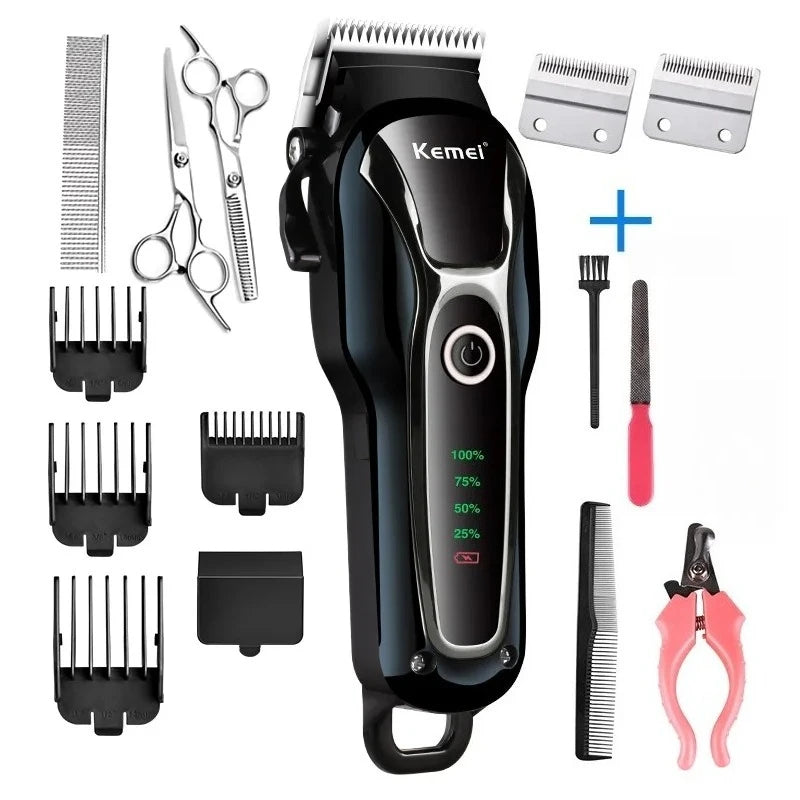 Kemei Rechargeable Professional Dog Hair Trimmer for Cat Cutter Grooming Machine Hair Remover Animal Hair Clipper for Pet