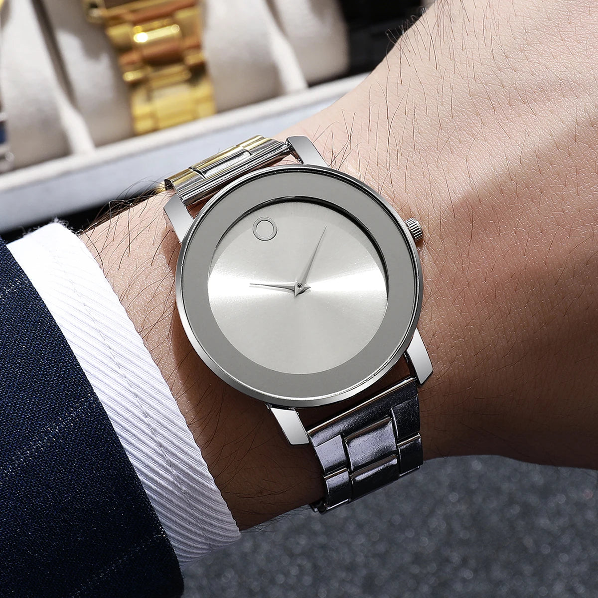 3 pçs moda masculina relógios de negócios conjunto simples dial relógio de quartzo para relógio masculino reloj hombre