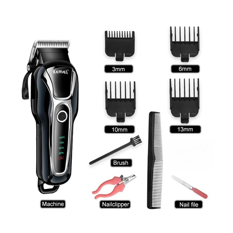 Kemei Rechargeable Professional Dog Hair Trimmer for Cat Cutter Grooming Machine Hair Remover Animal Hair Clipper for Pet