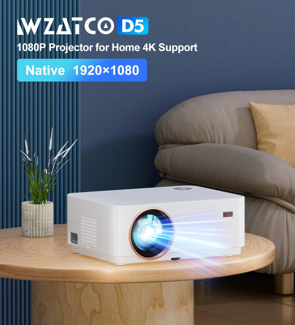WZATCO New D5 1080P 5G WiFi Android Smart Digital Focus Full HD Projector LED Video Home Theater Cinema Proyector LCD Beamer