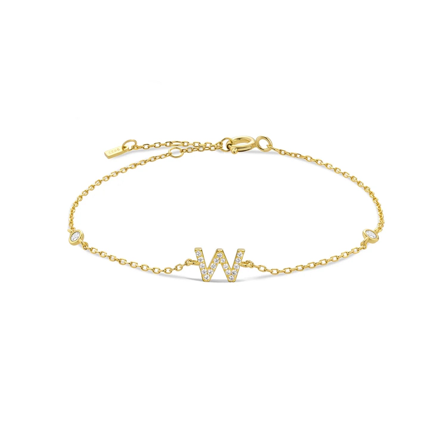 925 Sterling Silver Initial 26 Letters Alphabet Monogram Gold Name Bracelet Crystal CZ Zircon 2021 Fashionable Jewelry