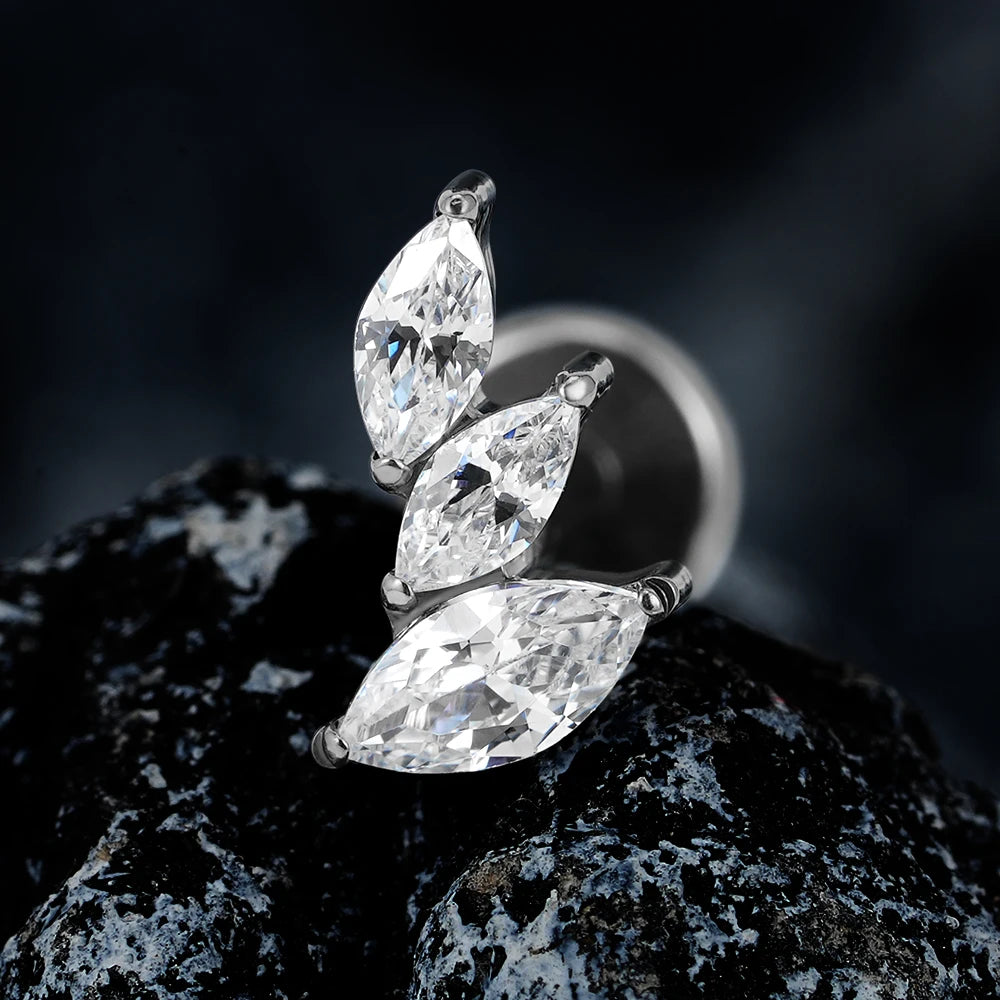 Right Grand ASTM F136 Titanium 16G Cluster Marquise CZ Tragus Helix Stud Conch Lobe Rook Cartilage Leaf Climber Flat Back Labret