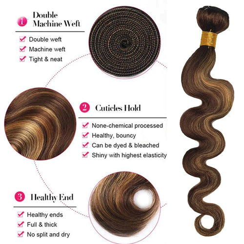 16A Highlight Ombre Bundles Human Hair Unprocessed Brazilian Colored Body Wave Raw Hair Bundles Weave Extensions Deals
