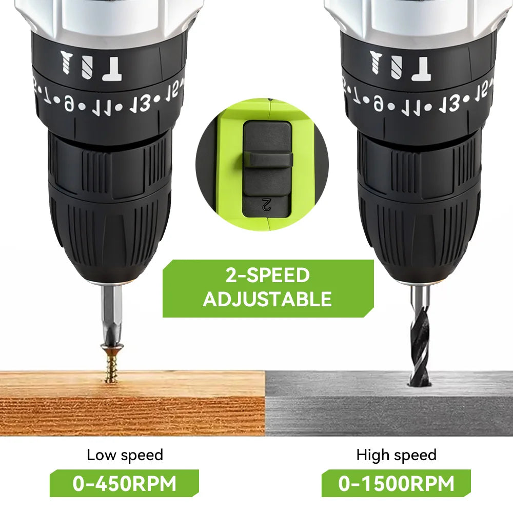 ONEGREEN 25+3 Torque Electric Impact Drill 3 Mode Adjustable Cordless Electric Screwdriver Power Tool For Makita 21V Battery Pin