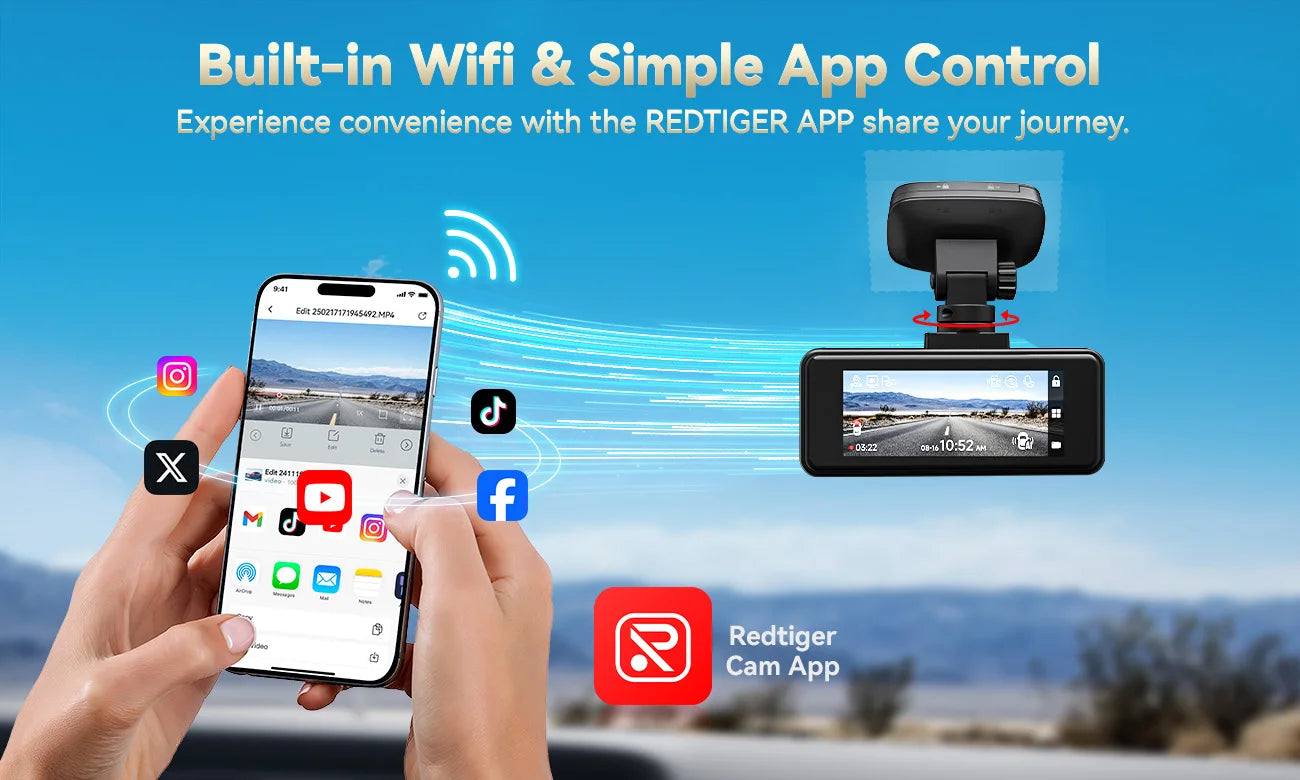 REDTIGER A8 4K+1080P ADAS Dash Cam 3.18" IPS Touch Screen Front And Rear Car Camera Built-in WiFi And GPS Car DVR Night Vision