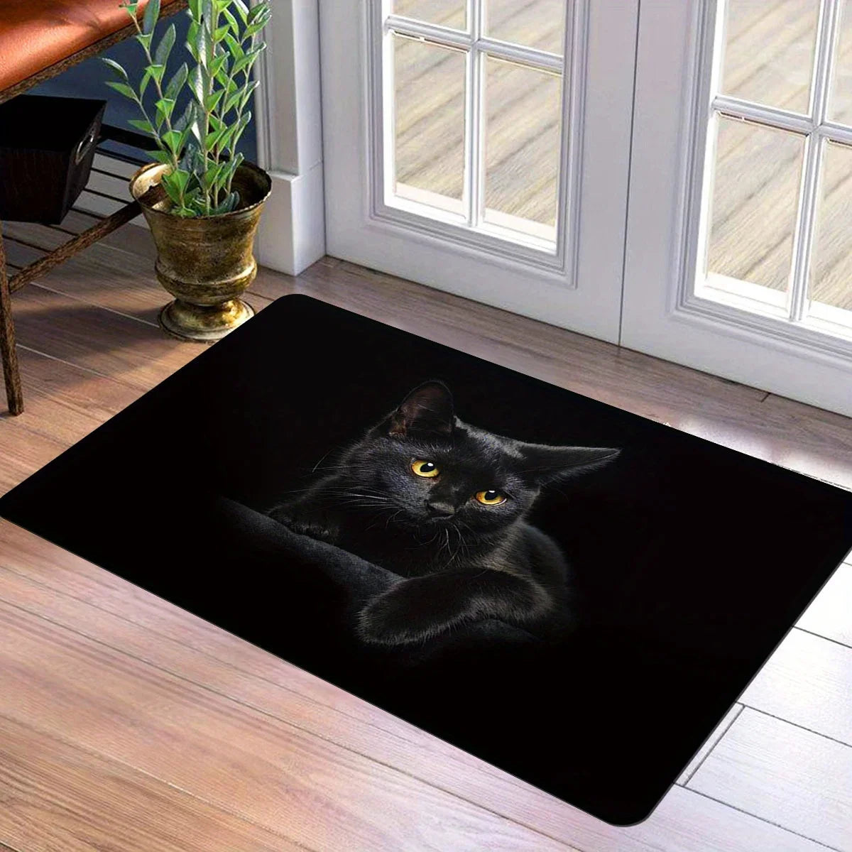 Black Cat Pattern Door Mat Cute Pet Theme Rug Non Slip Absorbent Entrance Mat Home Decor High Definition Durable Indoor Outdoor