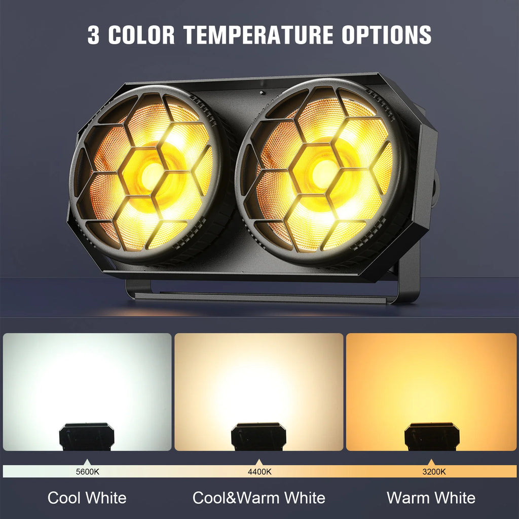 Fieryzeal 2PCS 200W COB LED Par Light 2x100W Cool&Warm White 2IN1 RGB Audience Light DMX Strobe Stage Light for DJ Disco Party