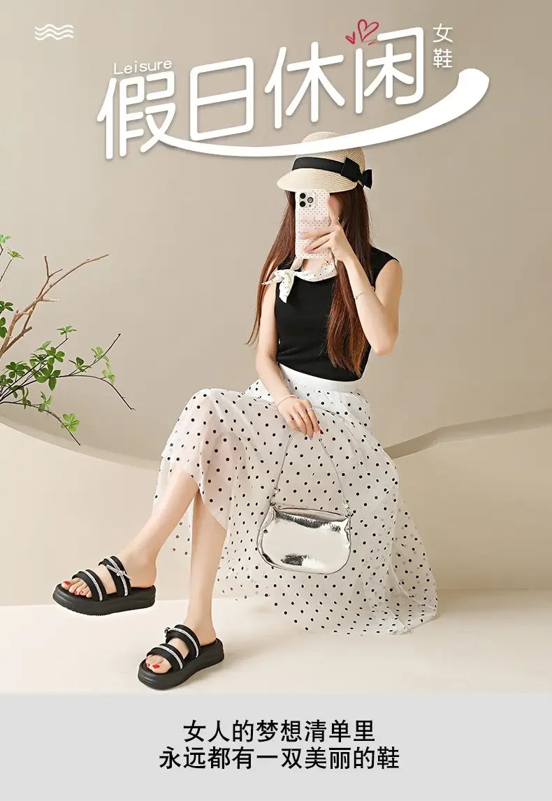 Ladies Summer Casual Flat Sandals Anti Slip Stable Sole Elegant Simple Design Daily Walking Student Footwear