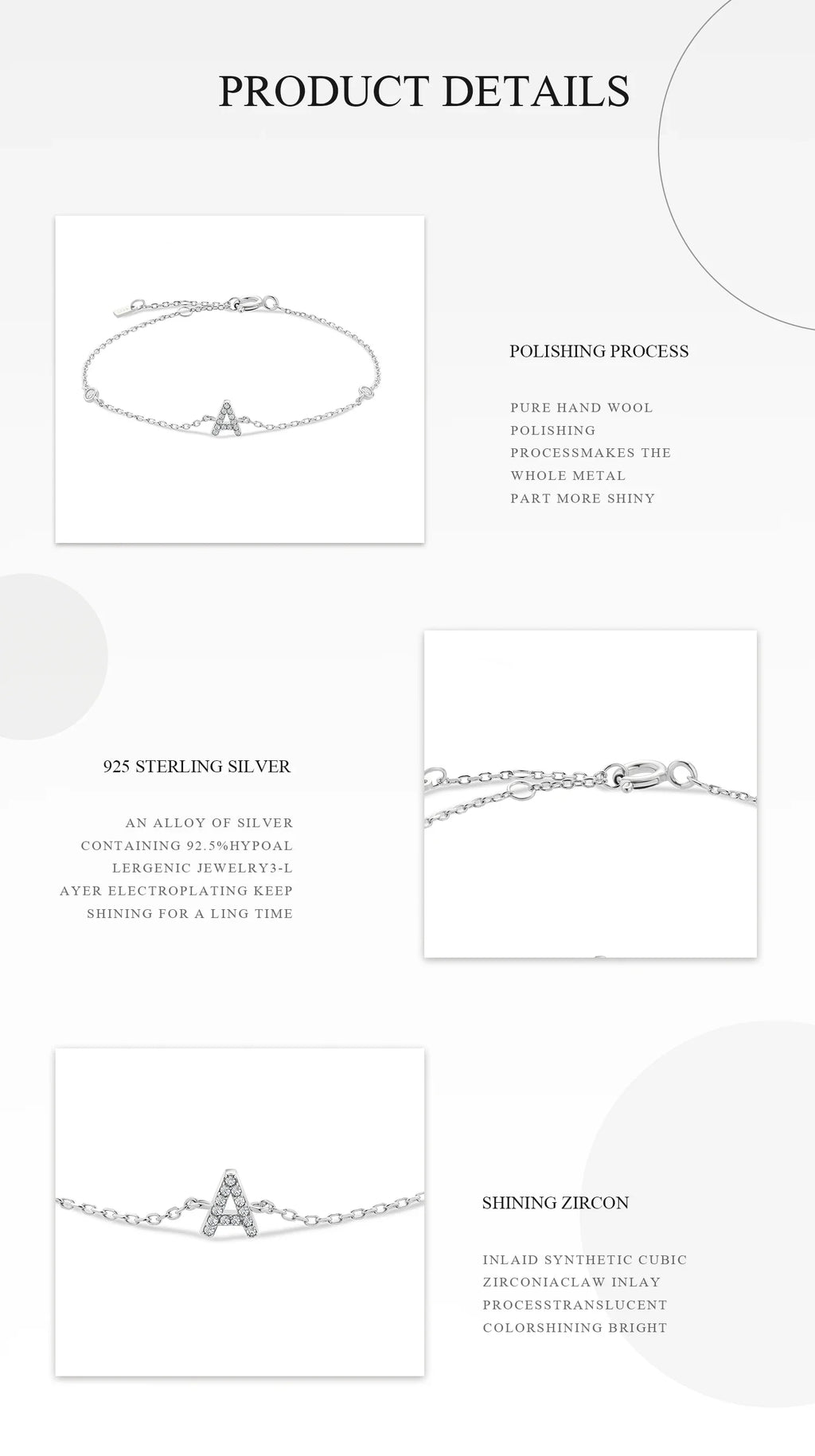 925 Sterling Silver Initial 26 Letters Alphabet Monogram Gold Name Bracelet Crystal CZ Zircon 2021 Fashionable Jewelry