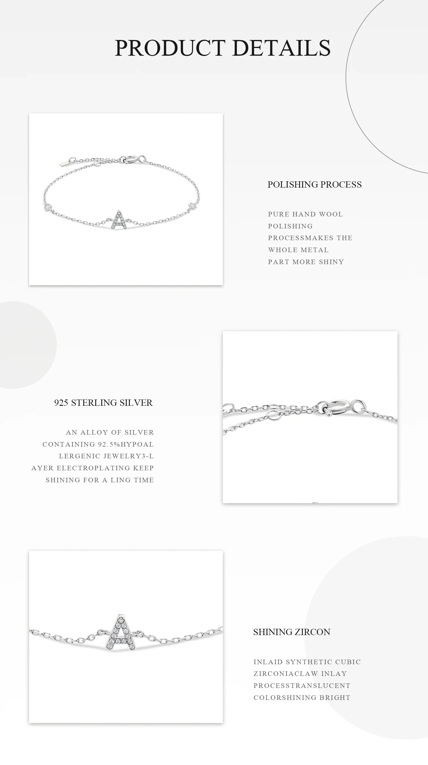 925 Sterling Silver Initial 26 Letters Alphabet Monogram Gold Name Bracelet Crystal CZ Zircon 2021 Fashionable Jewelry