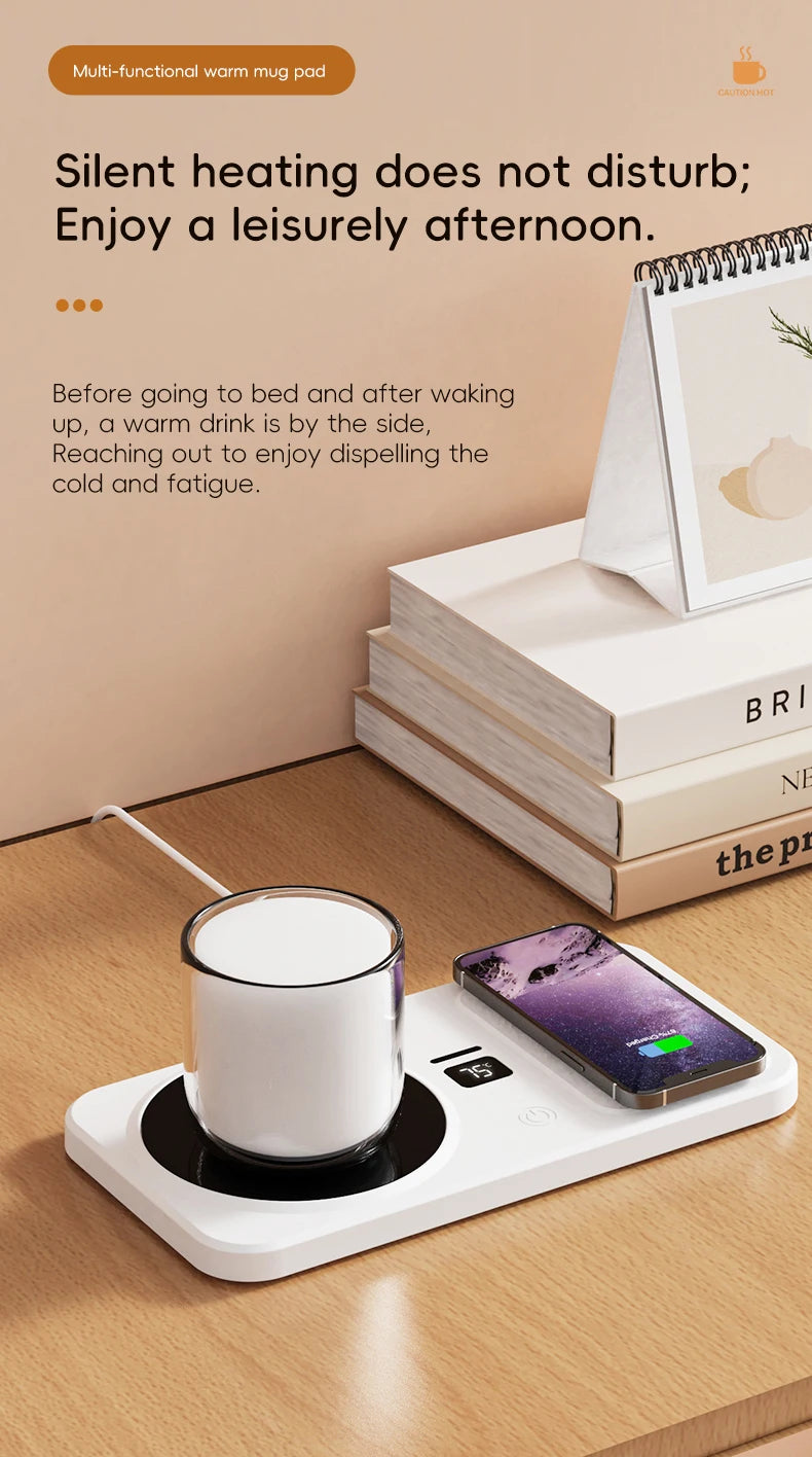 2 in 1 Coffee Mug Warmer Wireless Charger Multi-functional Cup Heating Pad 3 Gear Temperature Warmer Coaster For Milk Tea Water