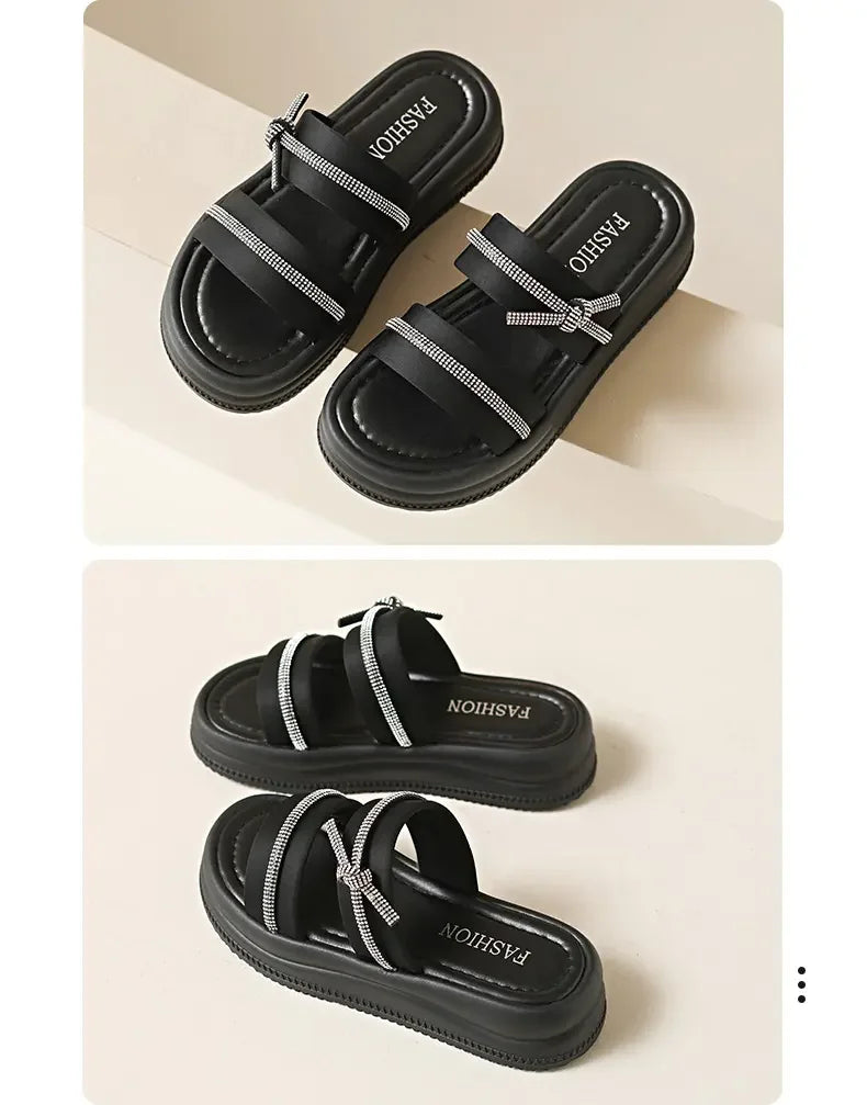 Ladies Summer Casual Flat Sandals Anti Slip Stable Sole Elegant Simple Design Daily Walking Student Footwear