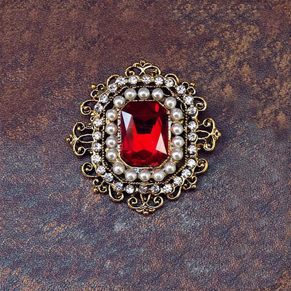 Vintage Rhinestone Brooch for Women Girls Baroque Rectangle Crystal Shell Pearl Brooches Elegant Wedding Christmas Ornament Gift