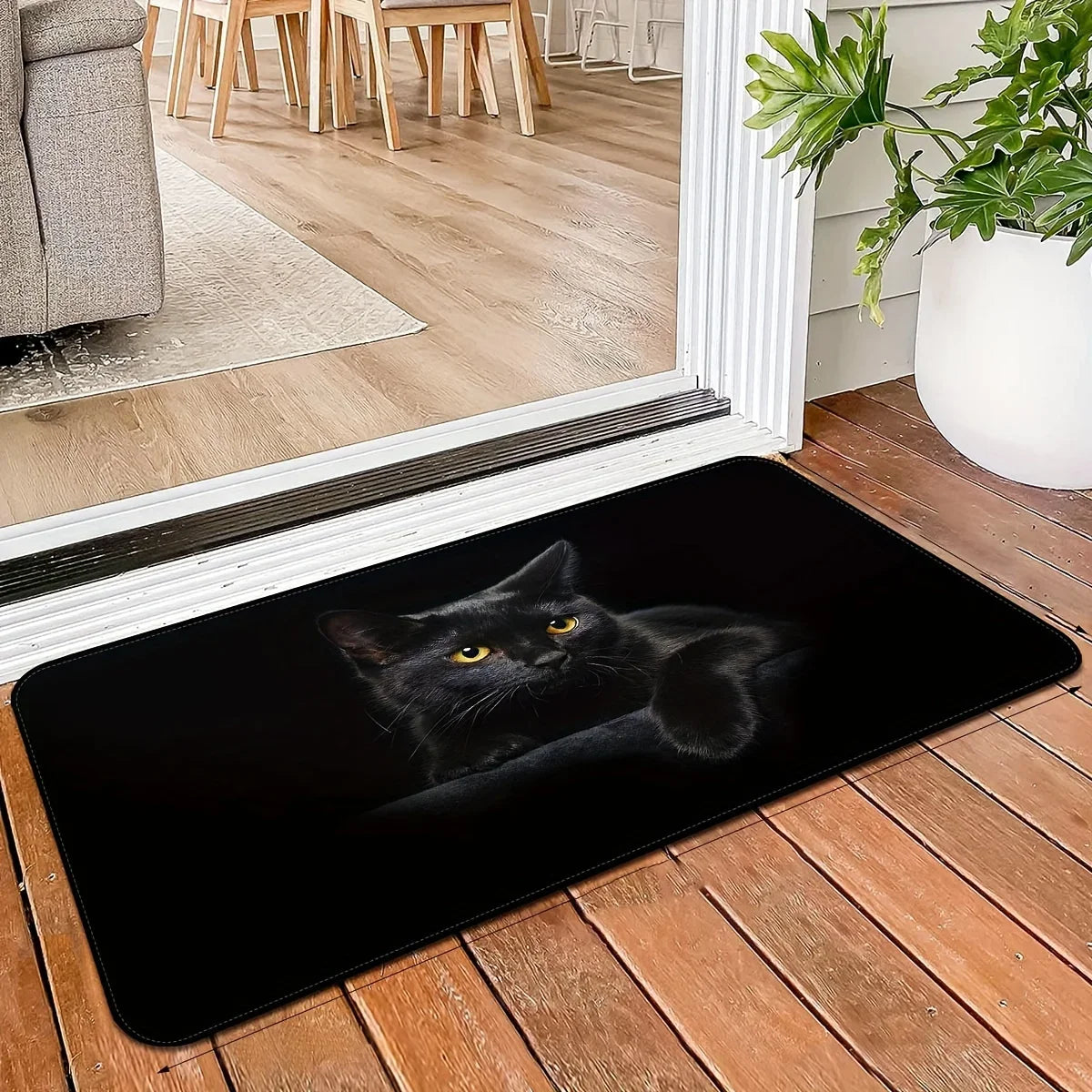 Black Cat Pattern Door Mat Cute Pet Theme Rug Non Slip Absorbent Entrance Mat Home Decor High Definition Durable Indoor Outdoor