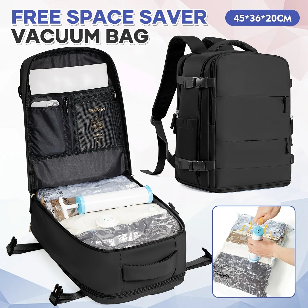 Short Distance Easyjet 45x36x20 Travel Backpack Backpack Hand Luggage Anti-theft Notebook Backpack Vacuum Bags for Clothing