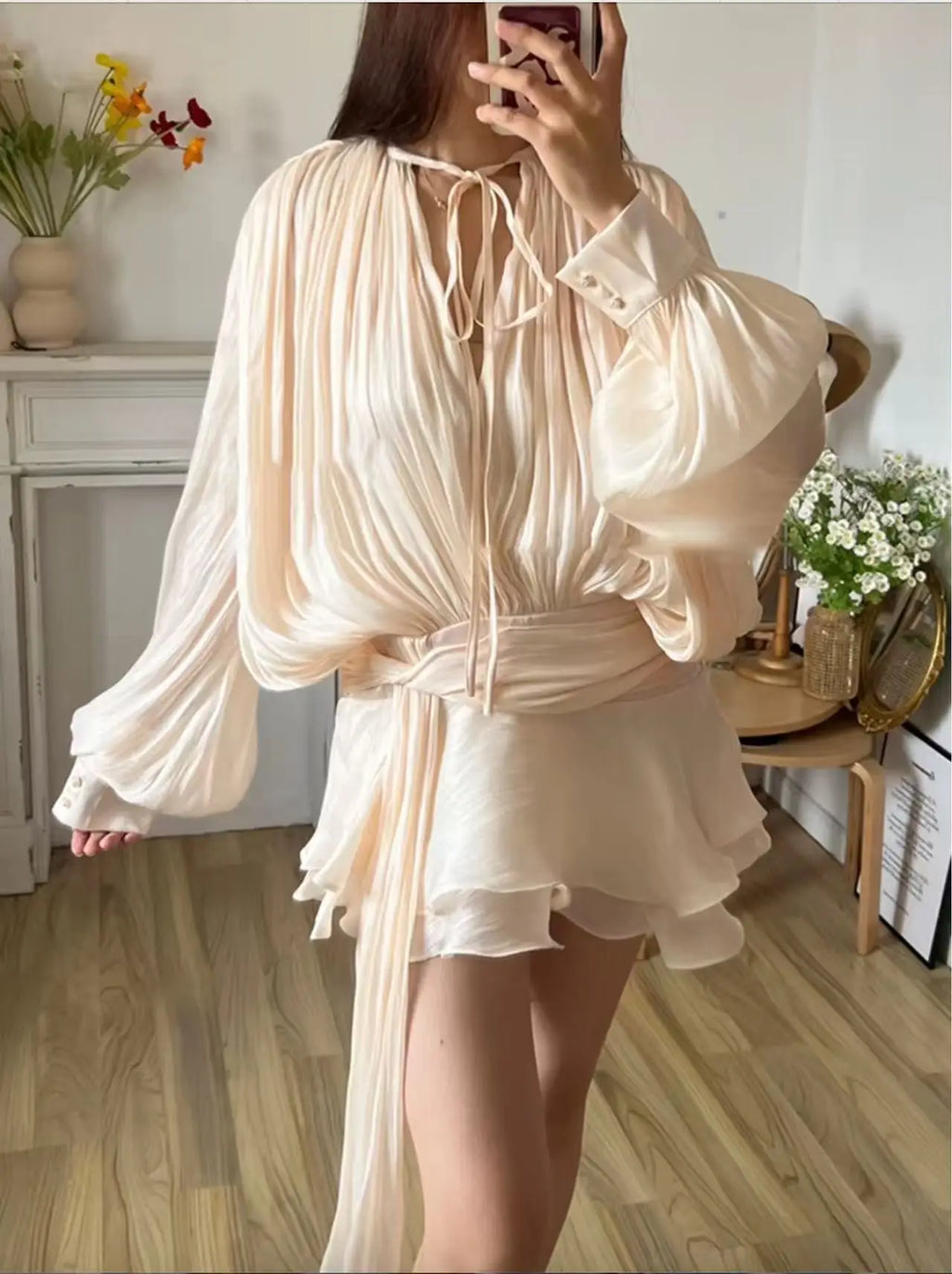 Dresses Skirts Shorts Two-piece Sets Spring/Autumn Women's Puff Sleeves Ruffles Pleats New Comfortable Casual Niche Fashionable