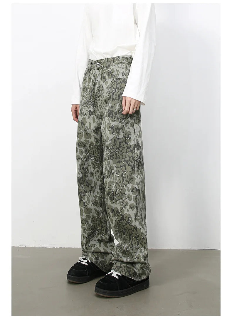 PFNW American 2025 New Tide Camouflage Jeans Men's Ins Loose Straight Wide Leg Casual Denim Pants Loose Male Trousers 12C2036