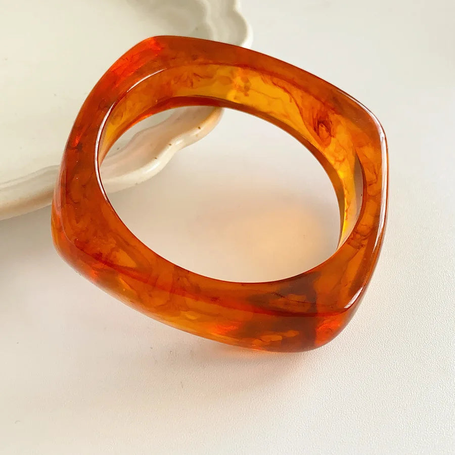 Coffee Big Irregular Square Wide Acrylic Bangles for Women Statement Resin Chunky Bracelets Couple Vintage Punk Jewelry Gifts F