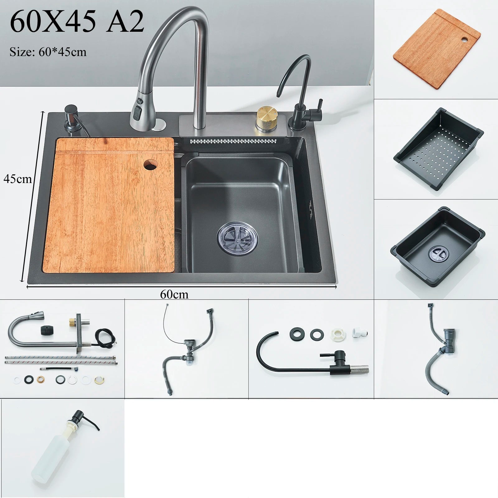 Shinesia Stainless Steel Kitchen Waterfall Sink Digital Display Large Single Sink Dish Basin Sink With Multifunction