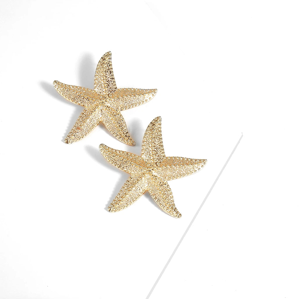 Exaggerated Boho Large Metal Starfish Stud Earrings for Women Ladies Trendy Summer Gold Color Earrings 2023 Fashion Jewelry New