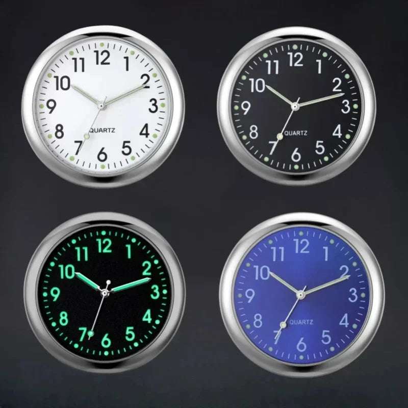 Mini relógio luminoso para painel de carro, relógio digital universal de quartzo em ornamento automático para acessórios