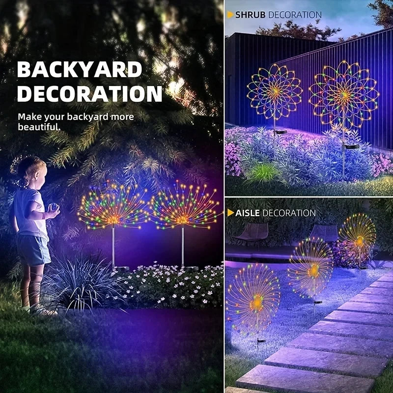 1/2/4/6Pcs Solar Firework Light Waterproof Outdoor 8 Lighting Modes 90-200LED Fairy String Light Christmas Decor For Garden