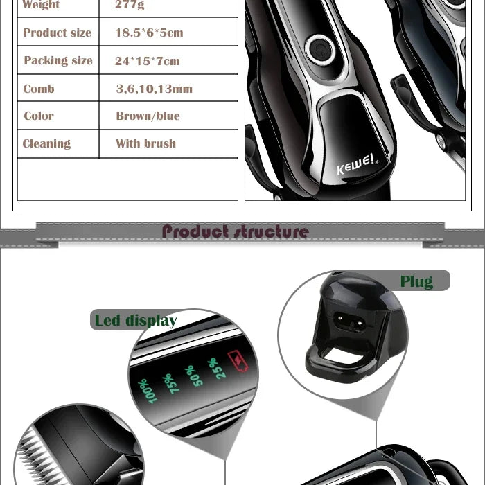 Kemei Rechargeable Professional Dog Hair Trimmer for Cat Cutter Grooming Machine Hair Remover Animal Hair Clipper for Pet