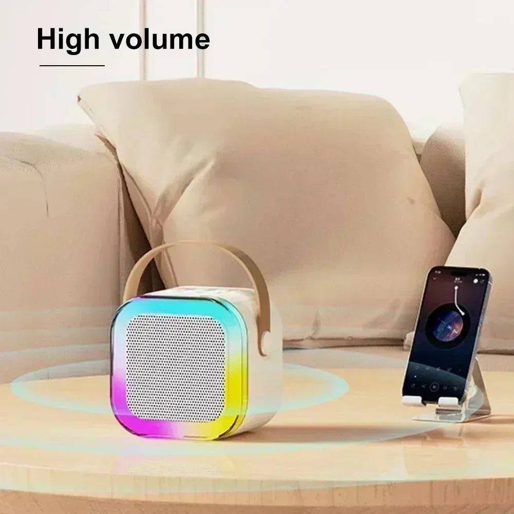 K12 Bluetooth speaker karaoke machine portable speaker system with 2 wireless microphones family family singing children's gif