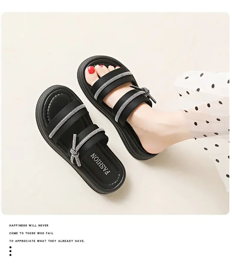 Ladies Summer Casual Flat Sandals Anti Slip Stable Sole Elegant Simple Design Daily Walking Student Footwear