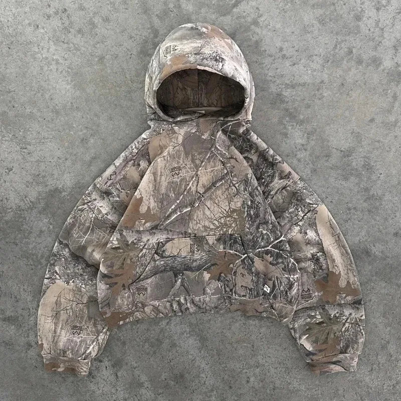 Y2K Hoodie Retro Zip Up Camouflage Pattern Zipper Sweatshirt High Street Hip Hop Streetwear Man and Women Hoodies Unisex Camo