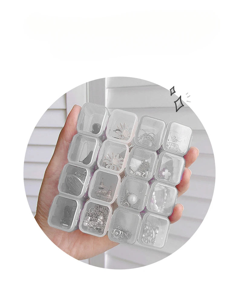 28-Grid Plastic Jewelry Storage Box, Organizer Case for Necklaces, Earrings, Rings