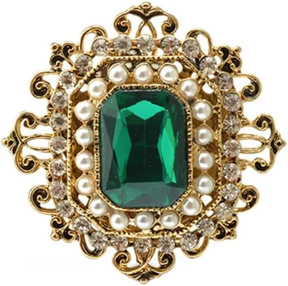 Vintage Rhinestone Brooch for Women Girls Baroque Rectangle Crystal Shell Pearl Brooches Elegant Wedding Christmas Ornament Gift