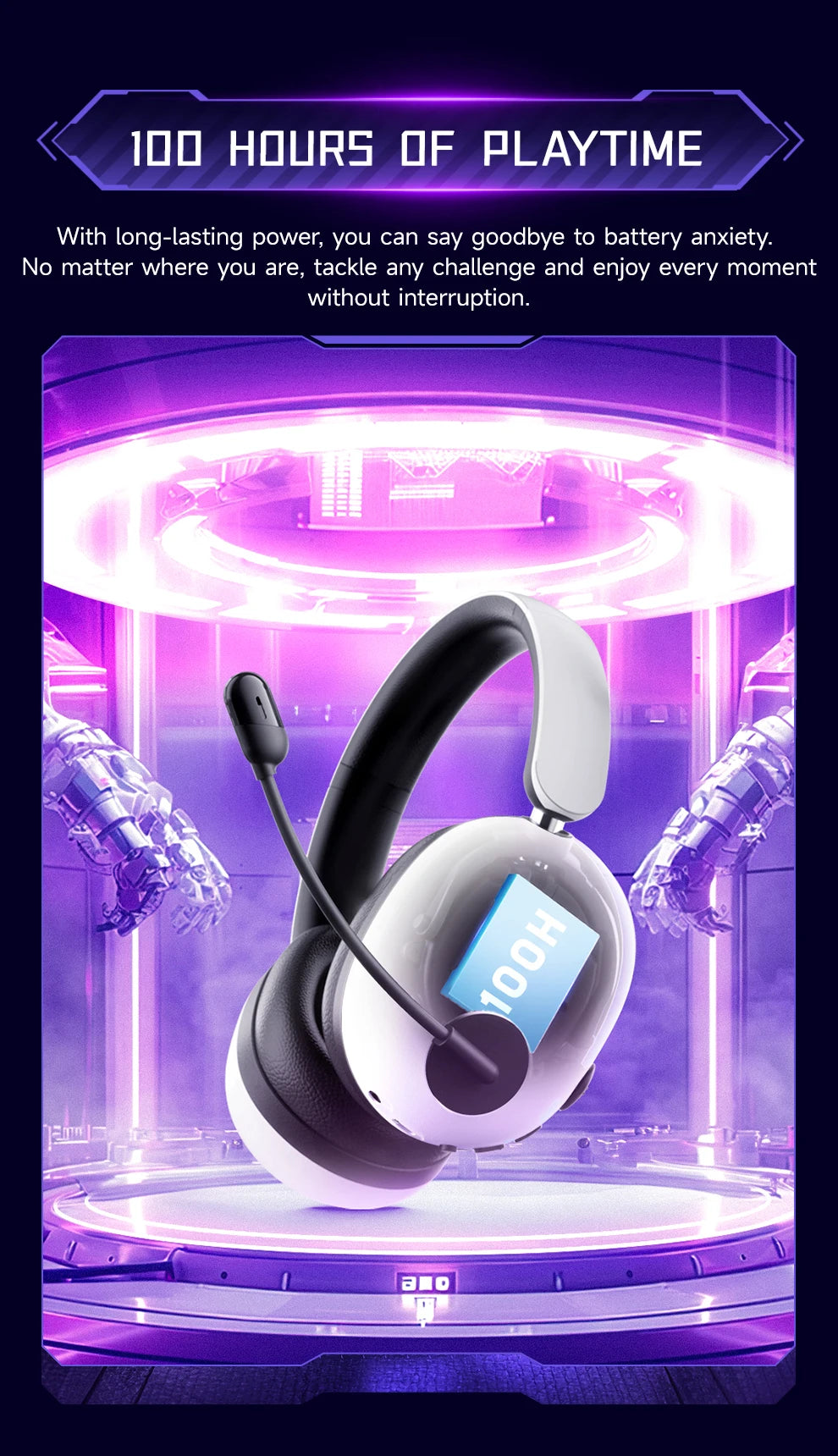 Picun UG-10A Gaming Wireless Headphone with Mic Over-Ear Headset 56dB Bluetooth 6.0 40mm Driver 2.4G/Wireless/Cable Earphones