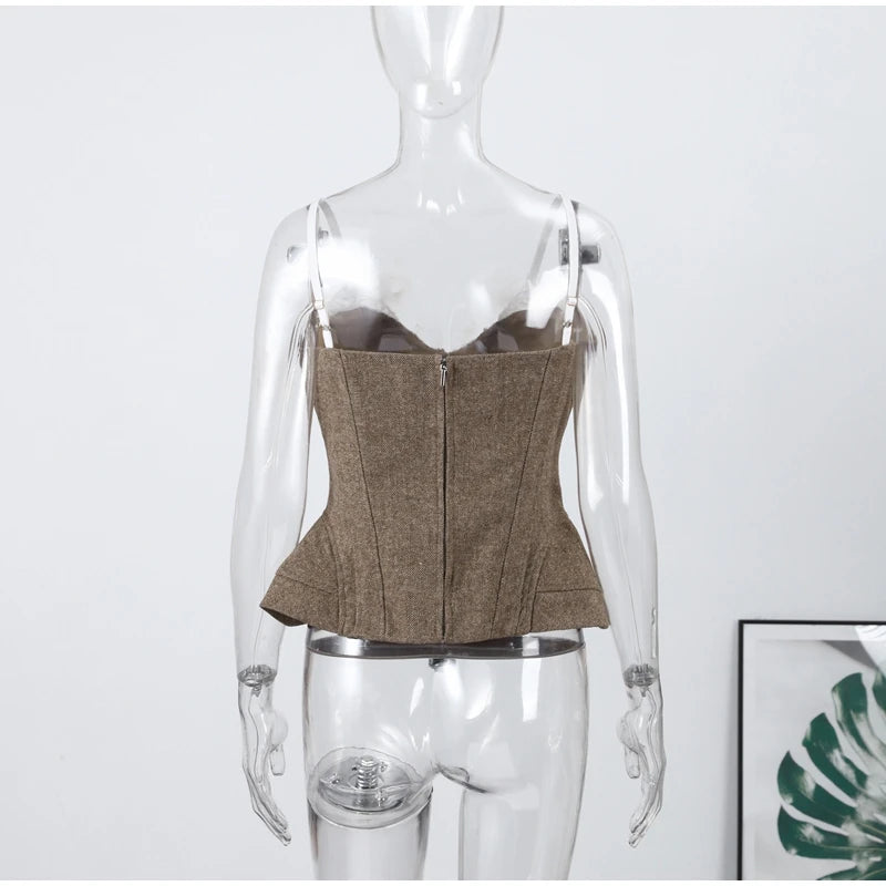Women Solid Deep-V Satin Camisole Corset Top Elegant Double-Strap Fitted Cropped Back-Tie 2025 Chic Versatile Date Lady Tops