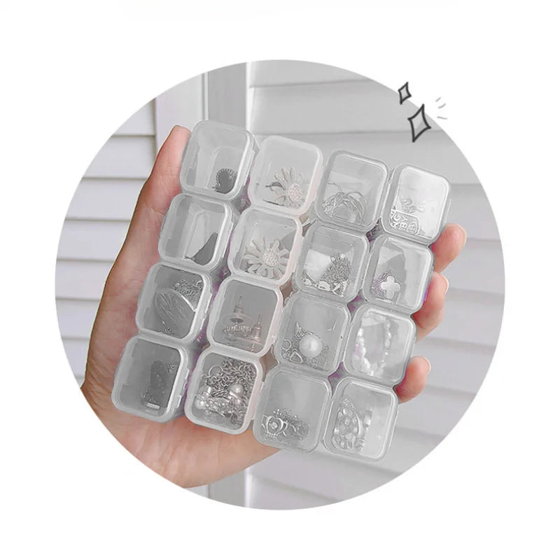 28-Grid Plastic Jewelry Storage Box, Organizer Case for Necklaces, Earrings, Rings