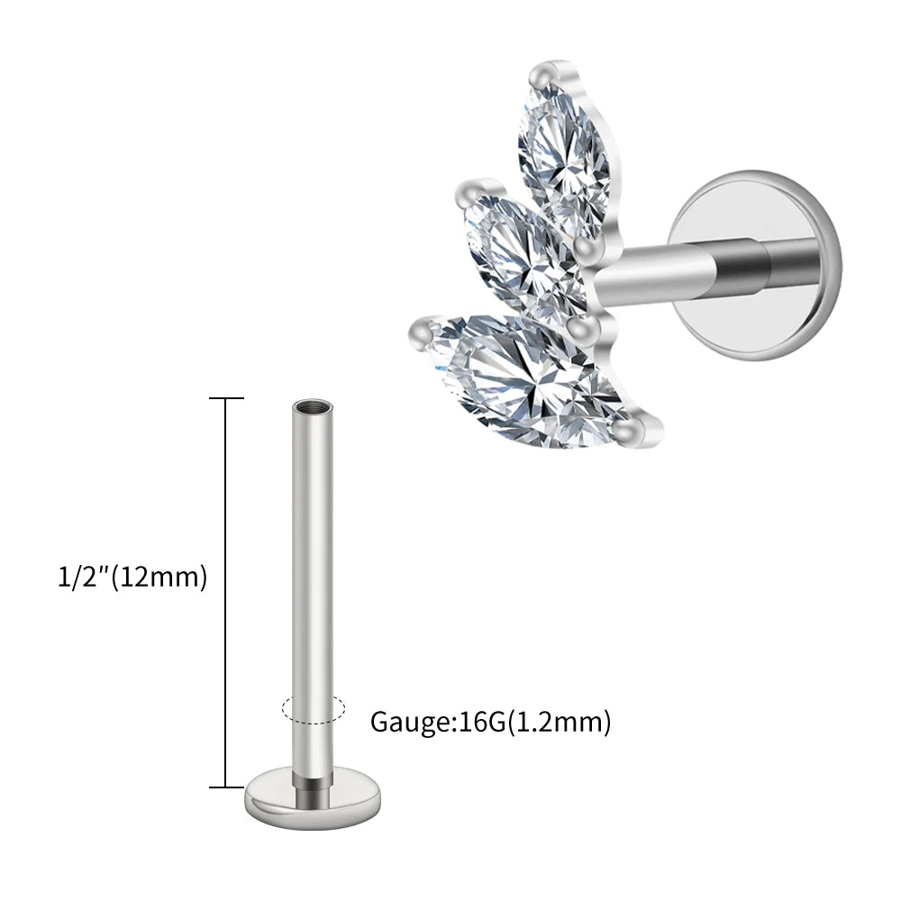 Right Grand ASTM F136 Titanium 16G Cluster Marquise CZ Tragus Helix Stud Conch Lobe Rook Cartilage Leaf Climber Flat Back Labret
