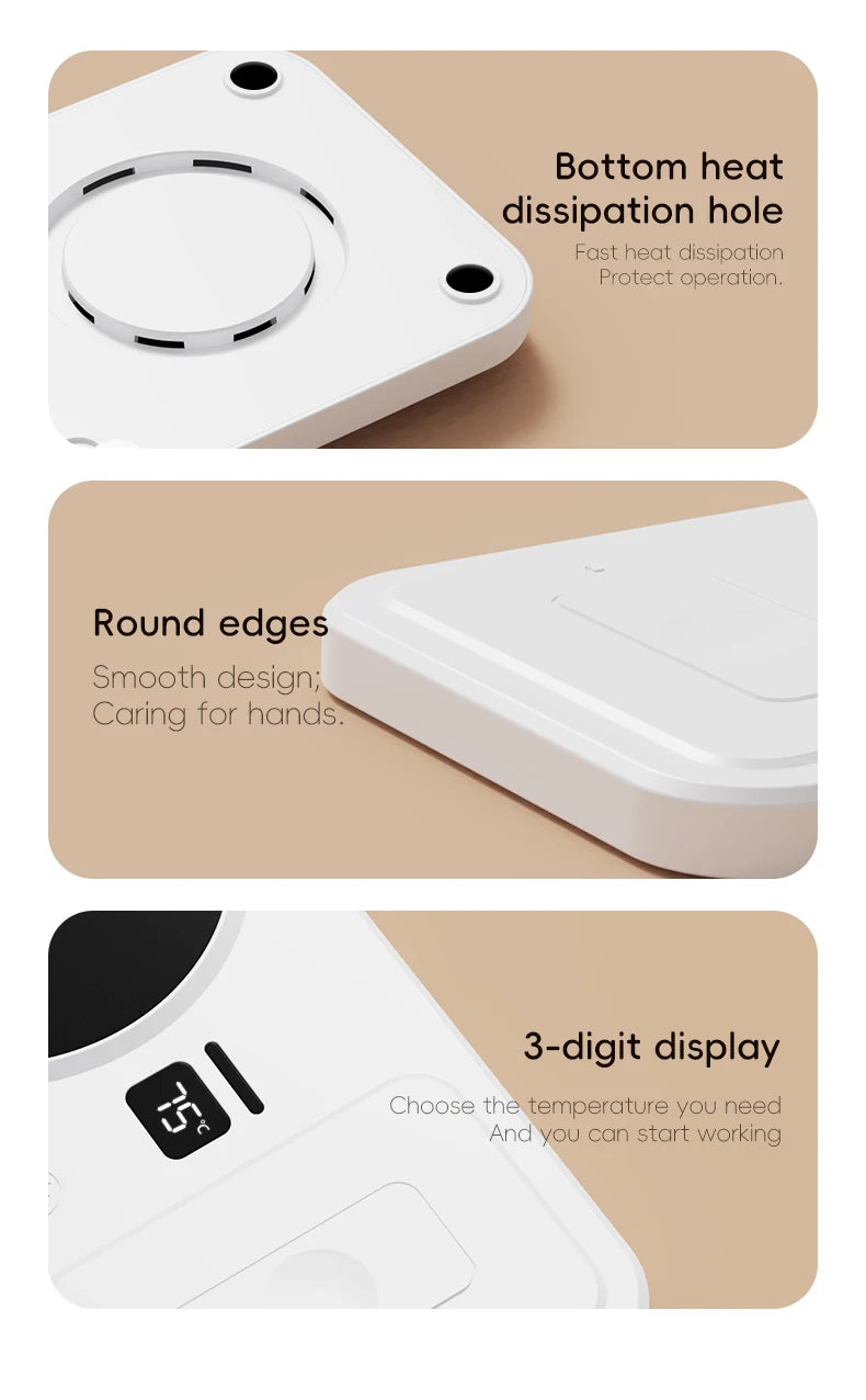 2 in 1 Coffee Mug Warmer Wireless Charger Multi-functional Cup Heating Pad 3 Gear Temperature Warmer Coaster For Milk Tea Water