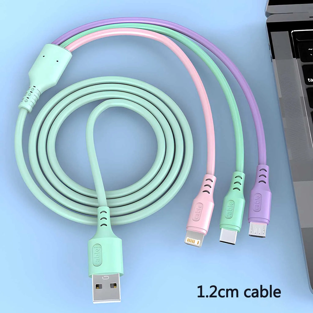 3 In 1 Fast Charging Cable For iPhone15 14 13 12 11 X Pro Max Micro USB Type-C Phone Charger USBC Data Cable