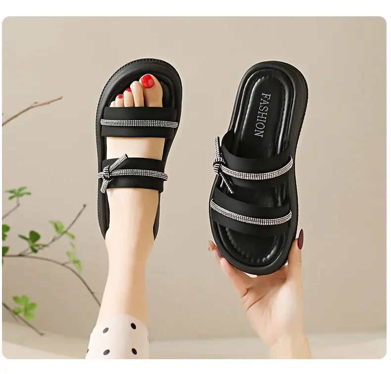 Ladies Summer Casual Flat Sandals Anti Slip Stable Sole Elegant Simple Design Daily Walking Student Footwear